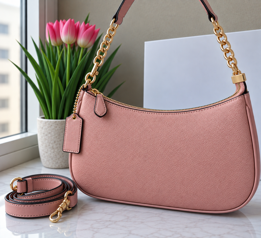 Blush Pink Chain Shoulder Bag with Strap