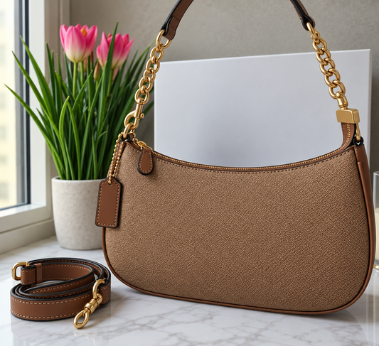 Natural Woven Tan Shoulder Bag with Strap