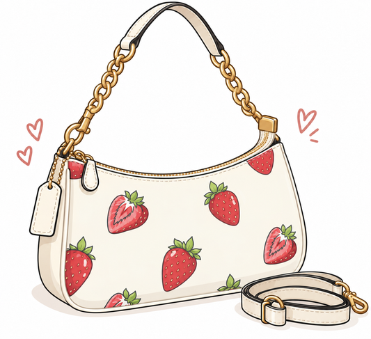 Ivory Strawberry Print Chain Shoulder Bag