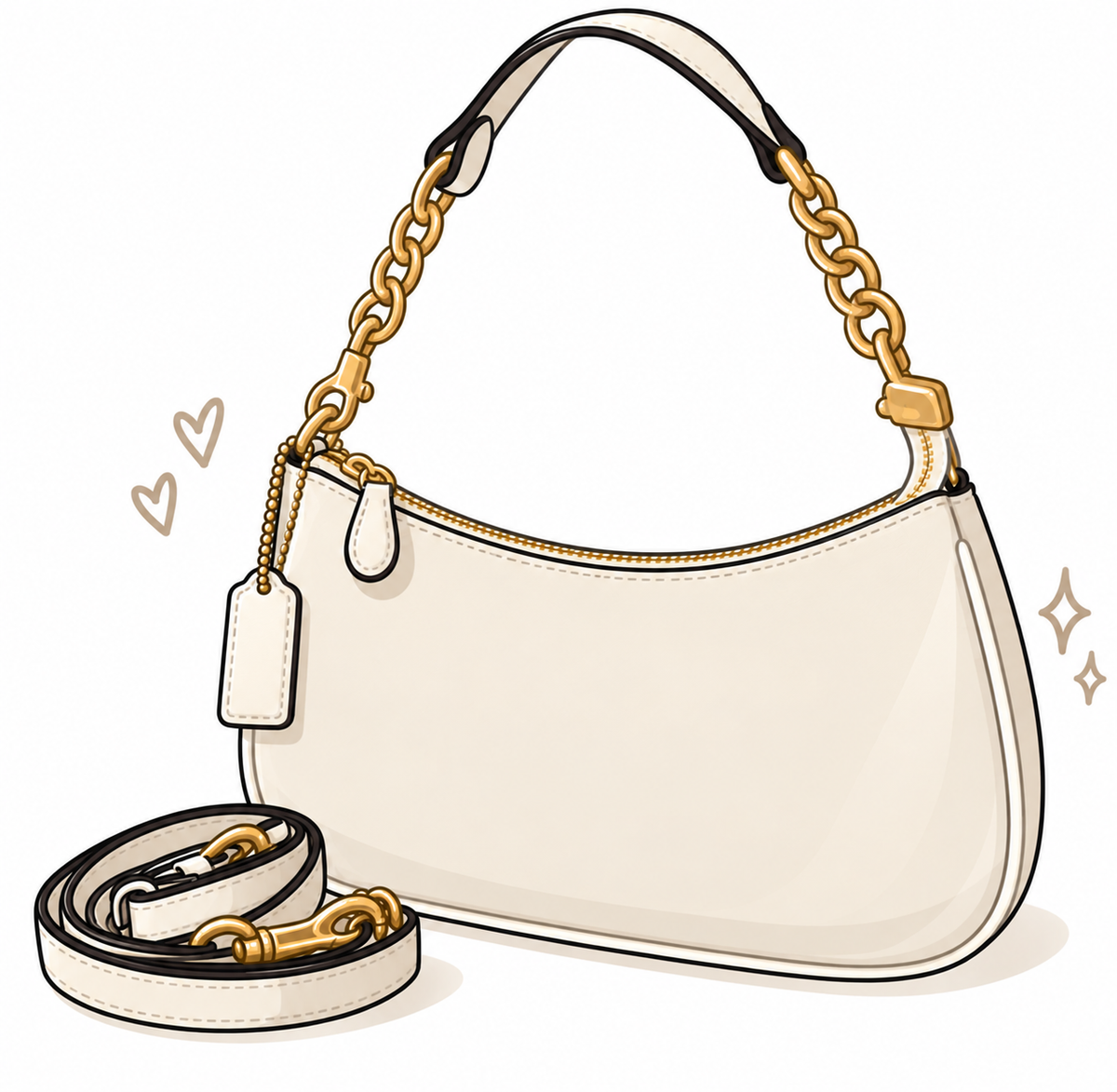 Minimal Ivory Chain Shoulder Bag with Strap