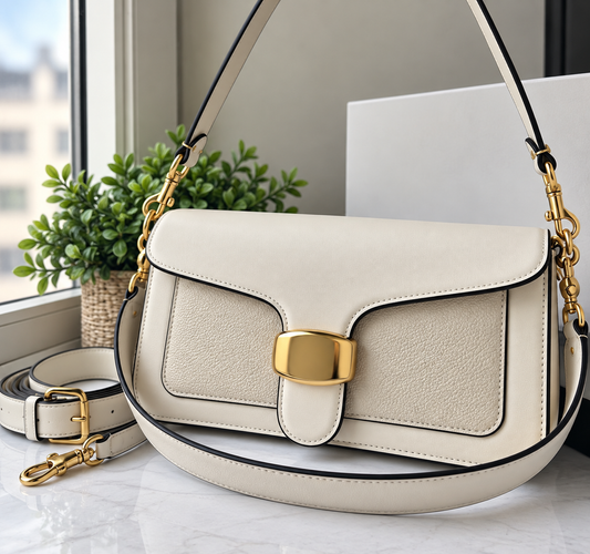 Ivory Structured Flap Shoulder Bag with Buckle