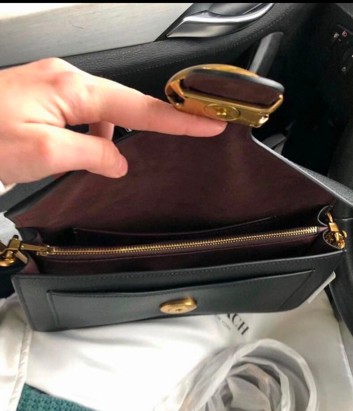 Heritage Structured Shoulder Bag in Deep Noir with Sculpted Gold Emblem