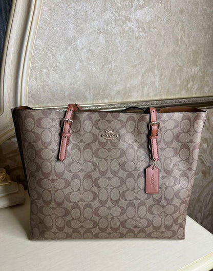 Heritage Tall Structured Tote in Warm Taupe Pattern with Refined Leather Straps
