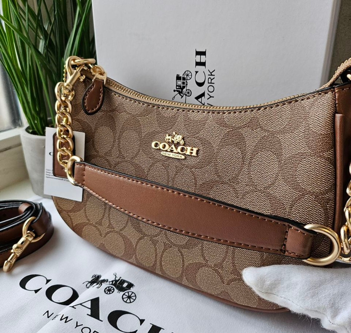 Teri Shoulder Bag — Signature Leather with Rich Tan Leather and Gold Accents