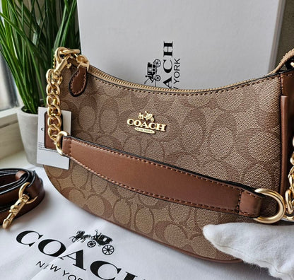 Teri Shoulder Bag — Signature Leather with Rich Tan Leather and Gold Accents