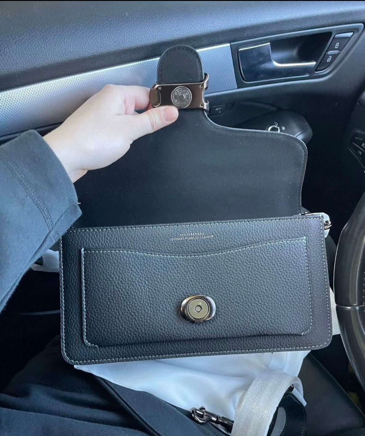 Heritage Compact Shoulder Bag in Charcoal Pebble with Sculpted Gunmetal Emblem