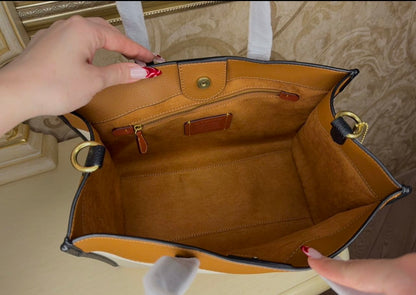 Heritage Structured Tote in Midnight Pebble with Sculpted Handle Crimson Lining