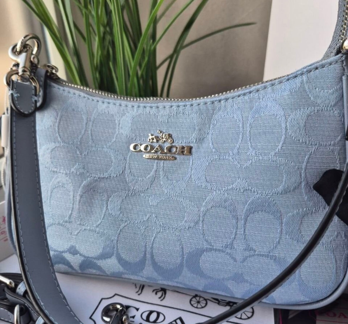 Teri Shoulder Bag — Soft Blue Leather with Gold Accents