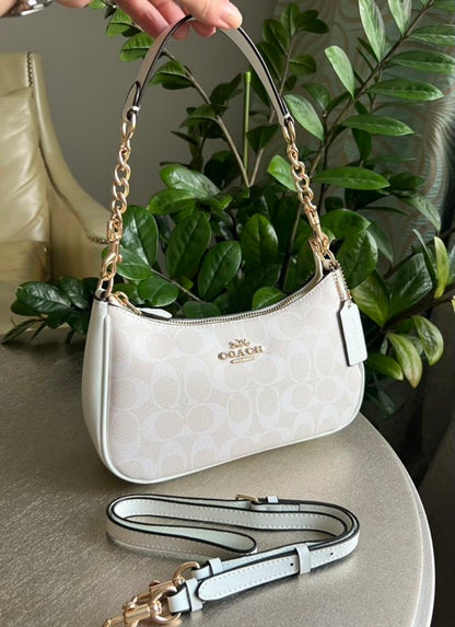 Teri — Soft White Shoulder Bag with Gold Chain Accents