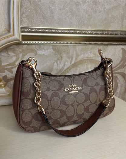 Heritage Mini Shoulder Bag in Classic Taupe with Sculpted Chain Handle