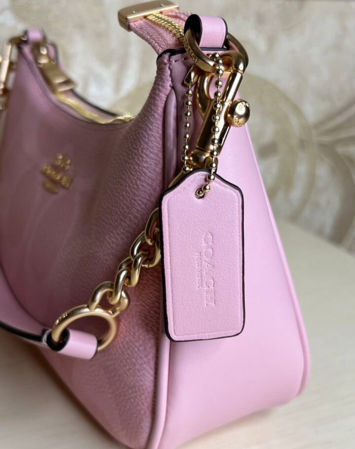 Heritage Mini Shoulder Bag in Soft Rose with Sculpted Chain Accent
