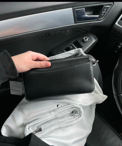 Heritage Compact Shoulder Bag in Midnight Black with Sculpted Gunmetal Emblem