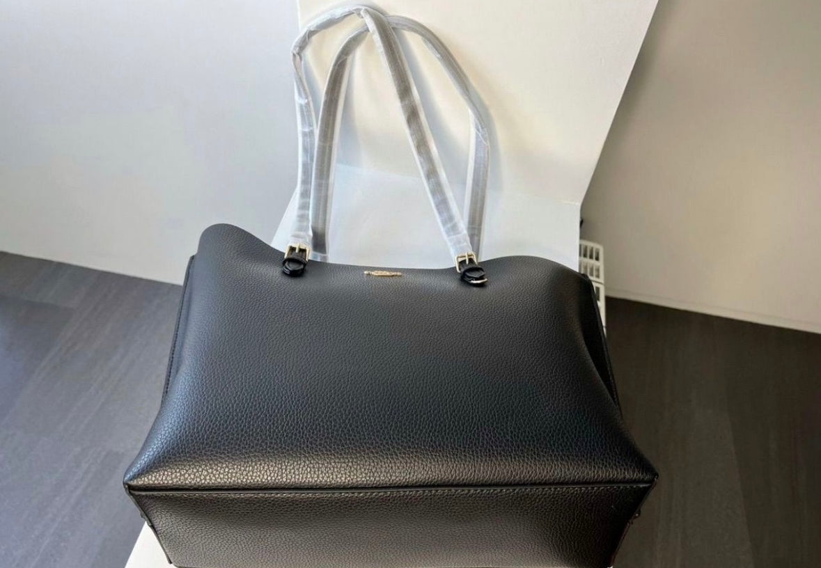 Heritage Large Pebbled Tote in Midnight Black with Refined Slim Straps