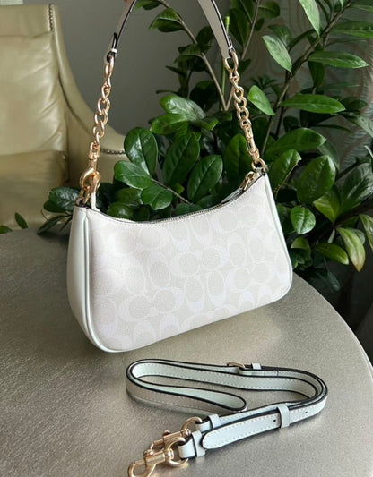 Teri — Soft White Shoulder Bag with Gold Chain Accents