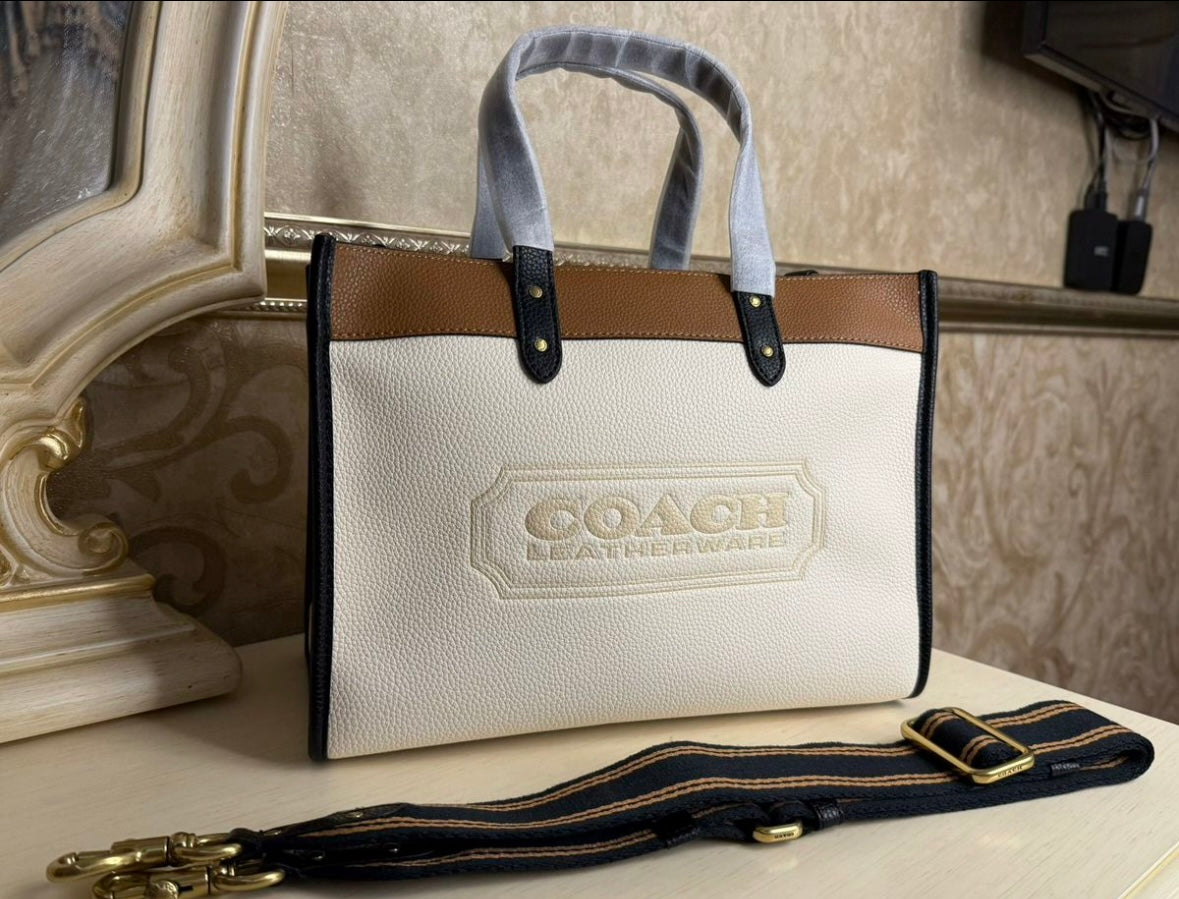 Heritage Structured Tote in Midnight Pebble with Sculpted Handle Crimson Lining