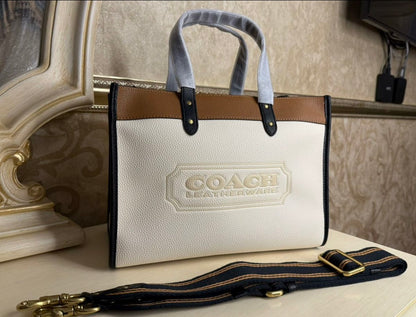 Heritage Structured Tote in Midnight Pebble with Sculpted Handle Crimson Lining
