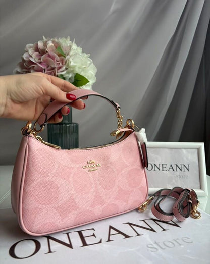 Teri — Soft Pink Signature Shoulder Bag with Gold Chain Accents
