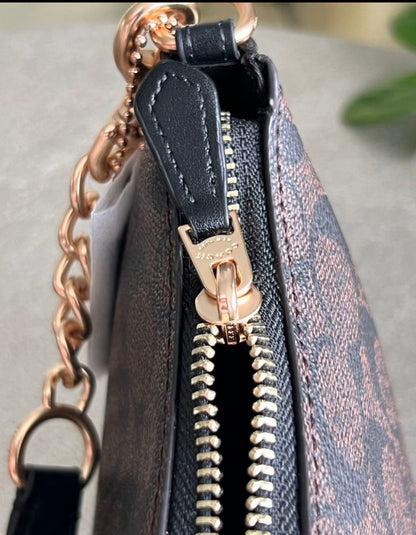 Teri — Elegant Grey Shoulder Bag with Signature Monogram Gold Chain Details