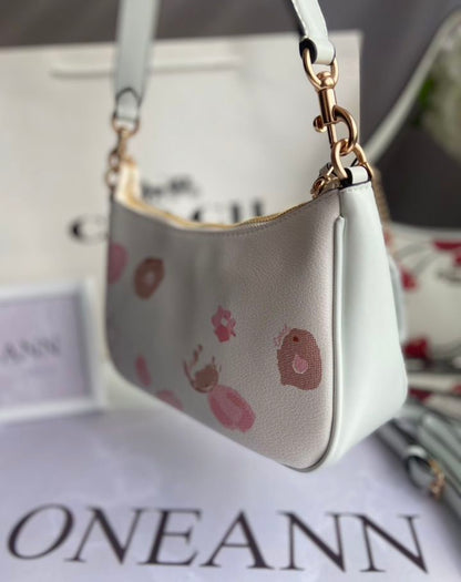 Teri Cherry White Shoulder Bag — Soft Signature Design with Playful Red Cherry Print