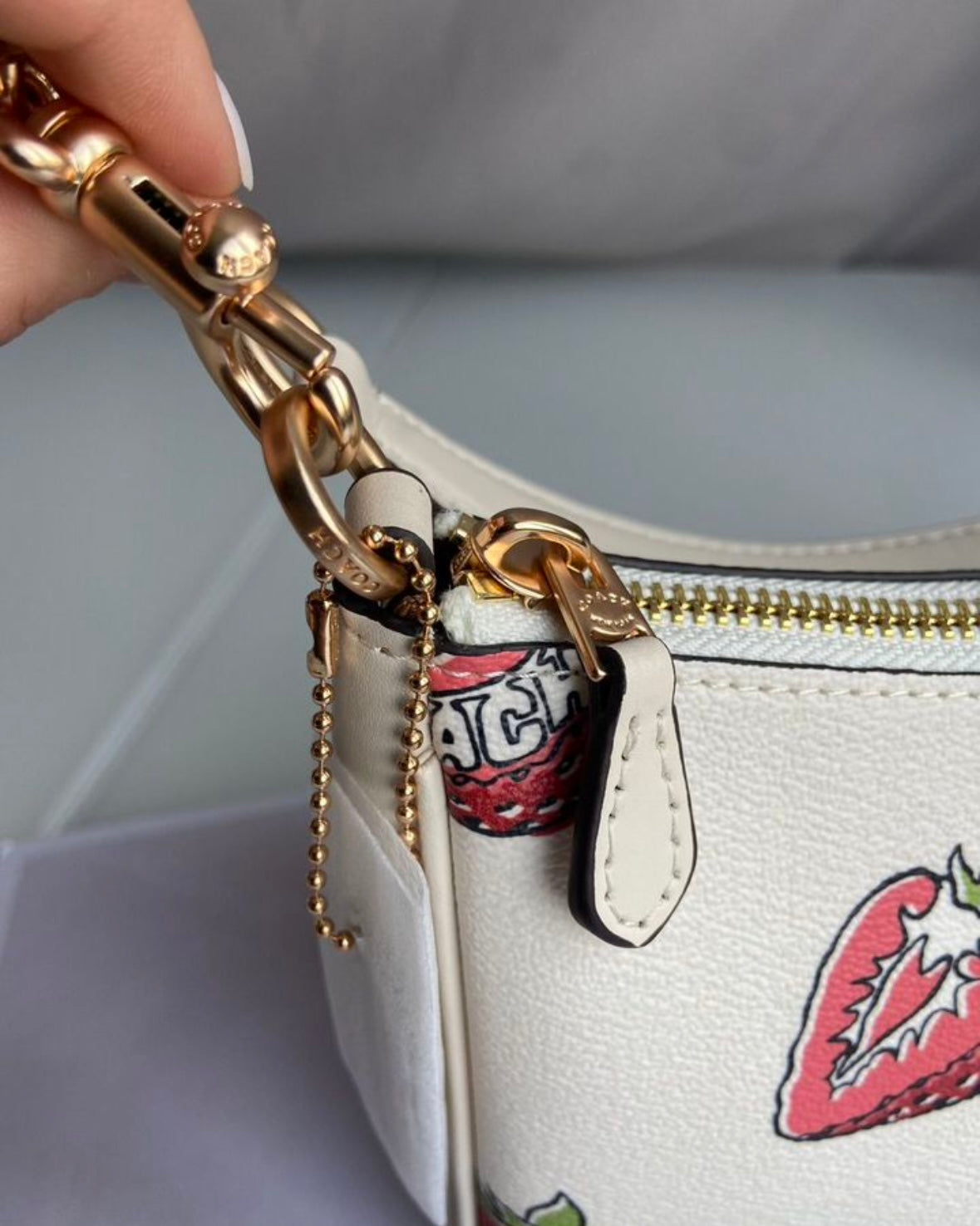 Teri Strawberry Dream Bag — Soft Cream Design with Gold Chain Details