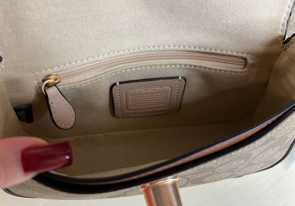Heritage Mini Chain Shoulder Bag in Ivory  Chestnut with Sculpted Buckle Detail