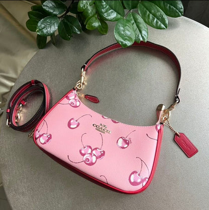 Teri Cherry Blossom Pink — Soft Signature Shoulder Bag with Playful Print