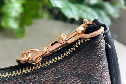 Teri — Elegant Grey Shoulder Bag with Signature Monogram Gold Chain Details
