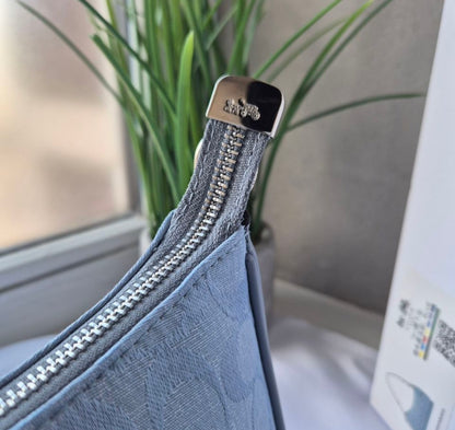 Teri Shoulder Bag — Soft Blue Leather with Gold Accents
