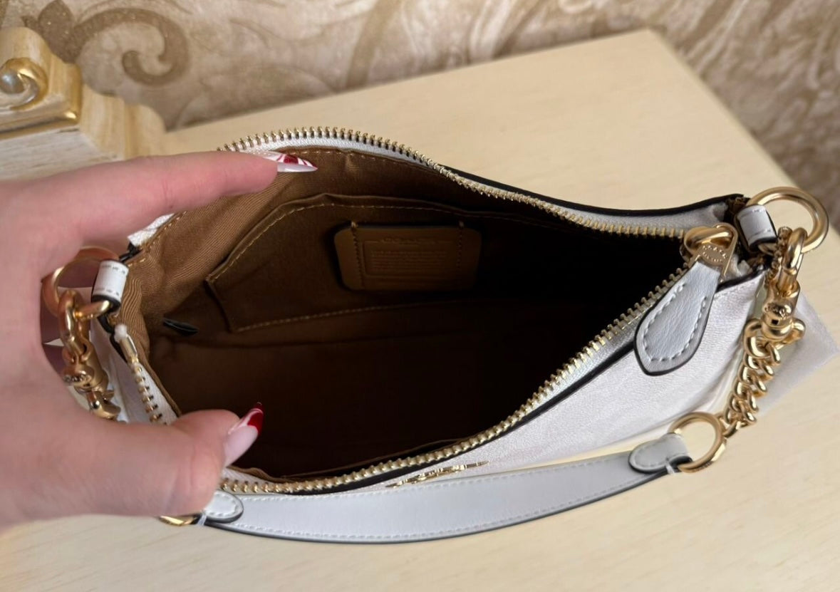 Heritage Mini Shoulder Bag in Frosted Ivory with Sculpted Gold-Tone Chain