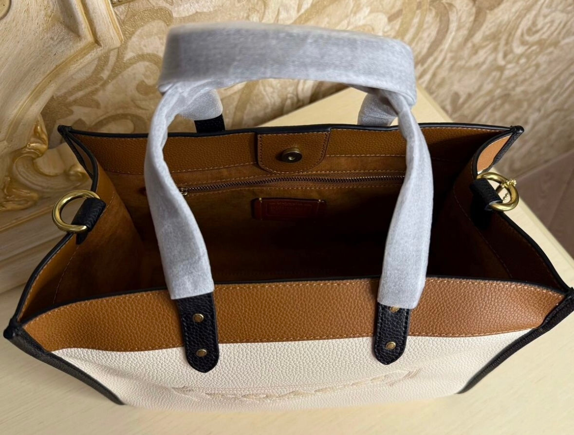 Heritage Structured Tote in Midnight Pebble with Sculpted Handle Crimson Lining