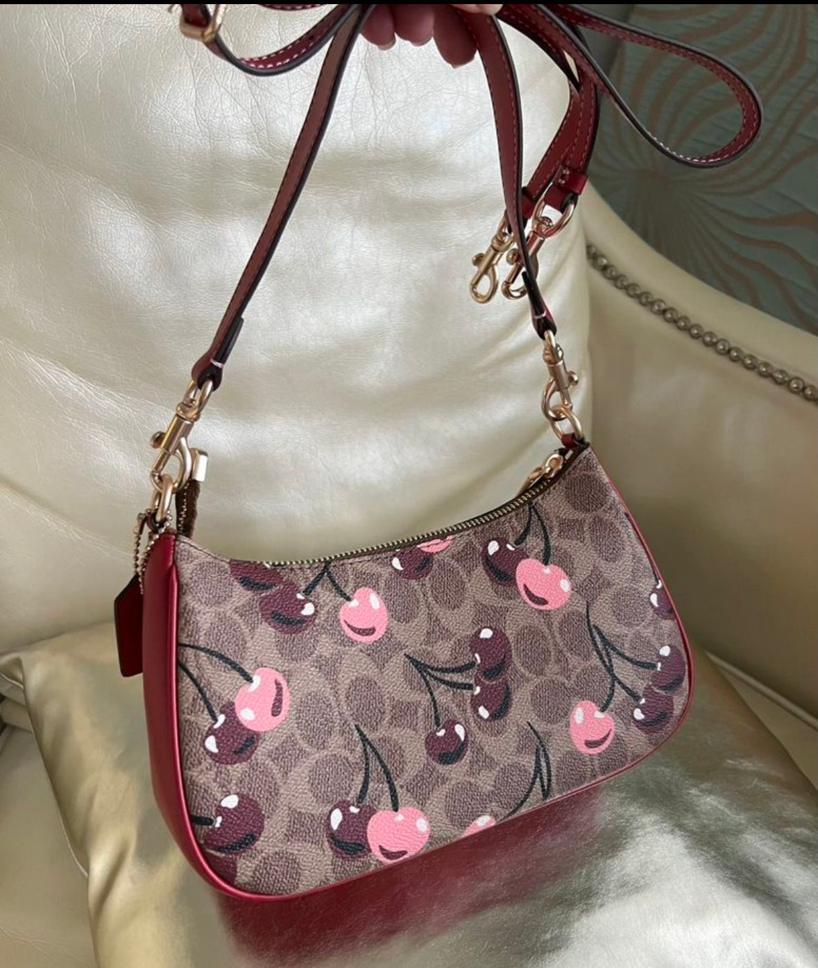 Teri Cherry Edition — Playful Mini Shoulder Bag with Signature Print Red Leather Accents