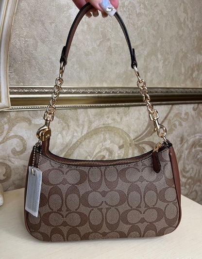 Heritage Mini Shoulder Bag in Classic Taupe with Sculpted Chain Handle