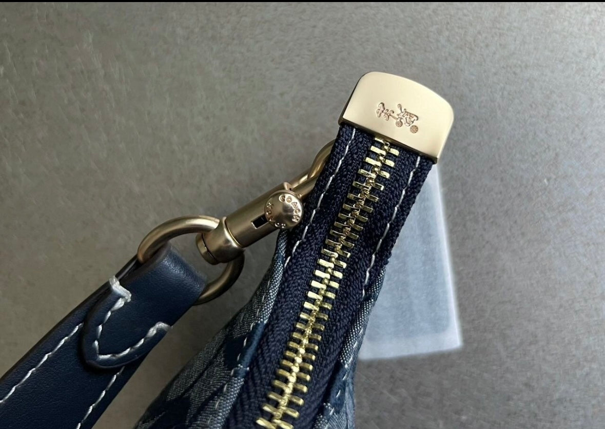 Teri — Soft Blue Signature Shoulder Bag with Gold Accents