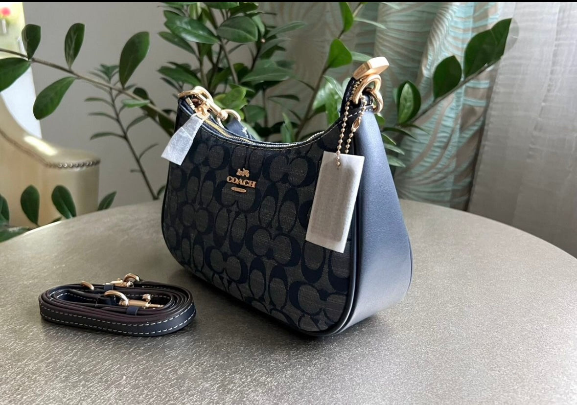 Teri — Soft Blue Signature Shoulder Bag with Gold Accents