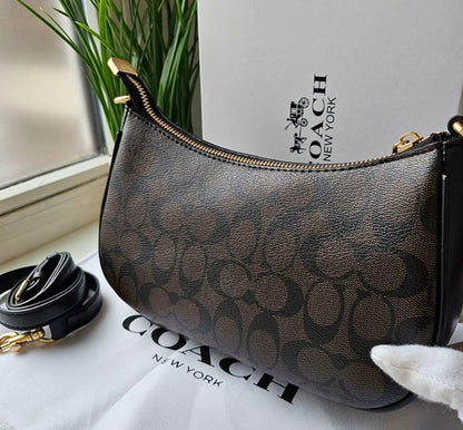 Teri Shoulder Bag — Signature Canvas with Black and Brown Accents