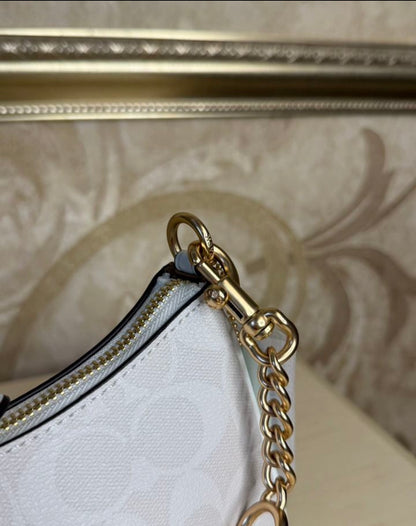 Heritage Mini Shoulder Bag in Frosted Ivory with Sculpted Gold-Tone Chain