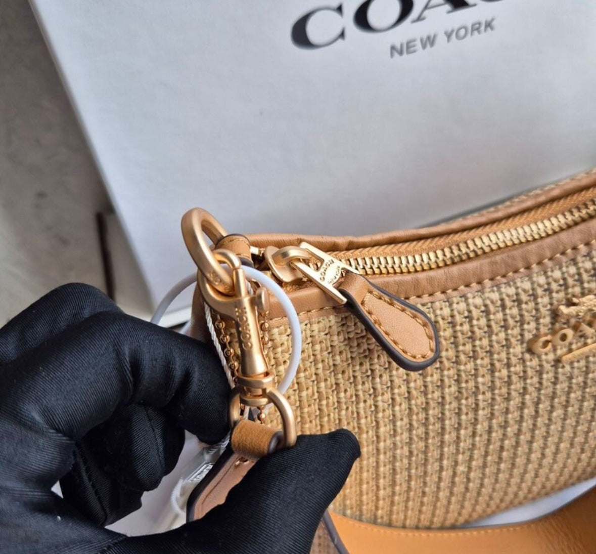Teri Shoulder Bag — Woven Raffia with Leather Trim