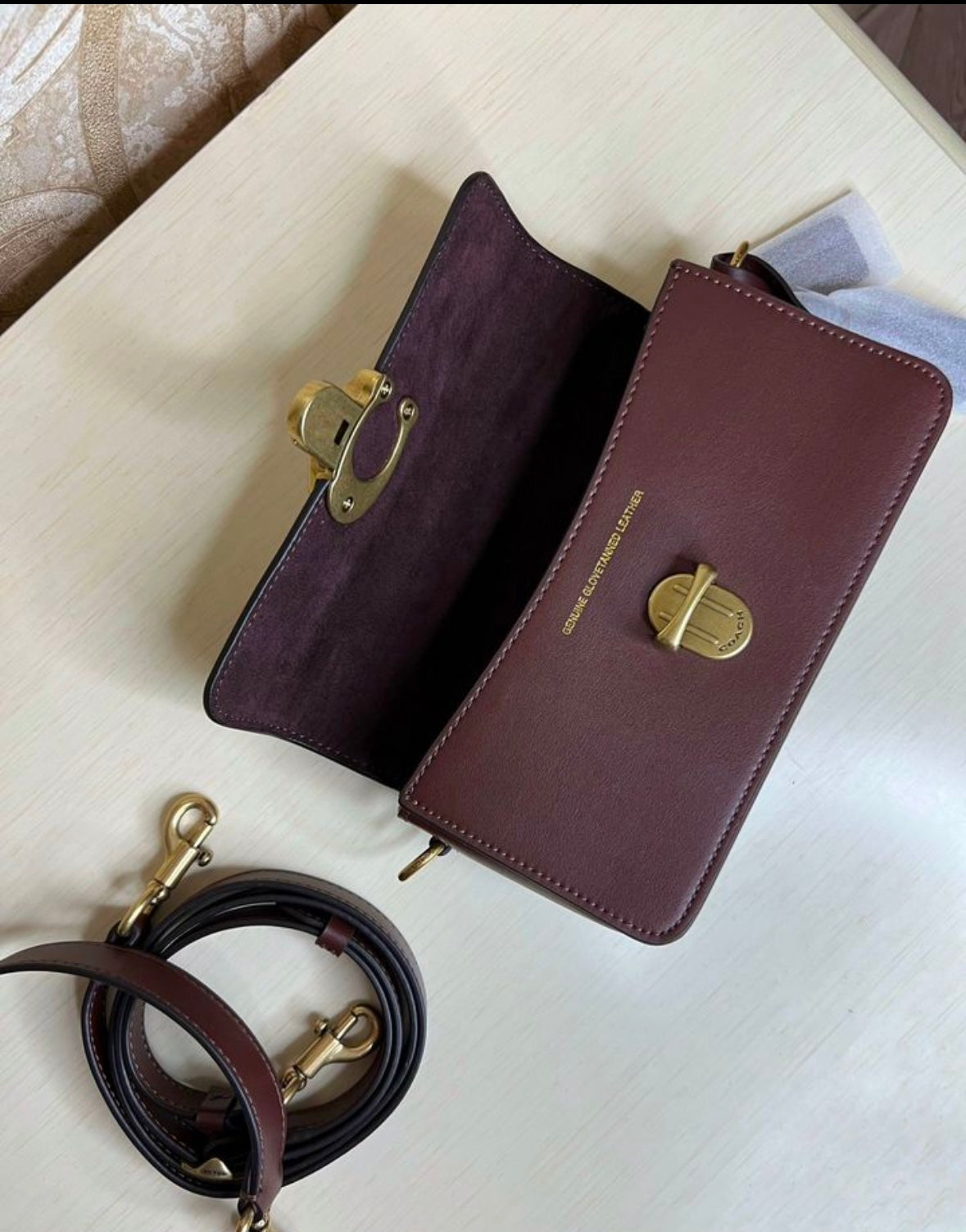 Heritage Compact Shoulder Bag in Classic Chestnut with Sculpted Gold Emblem