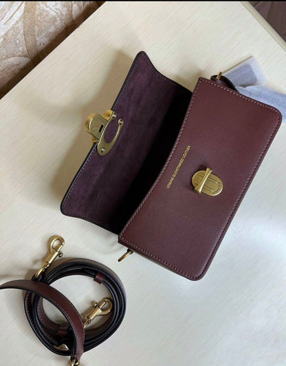 Heritage Compact Shoulder Bag in Classic Chestnut with Sculpted Gold Emblem