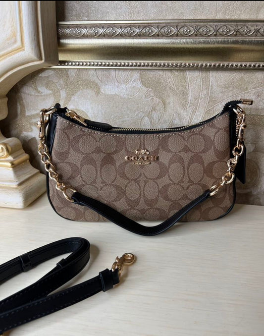 Heritage Mini Shoulder Bag in Classic Taupe with Sculpted Chain Handle