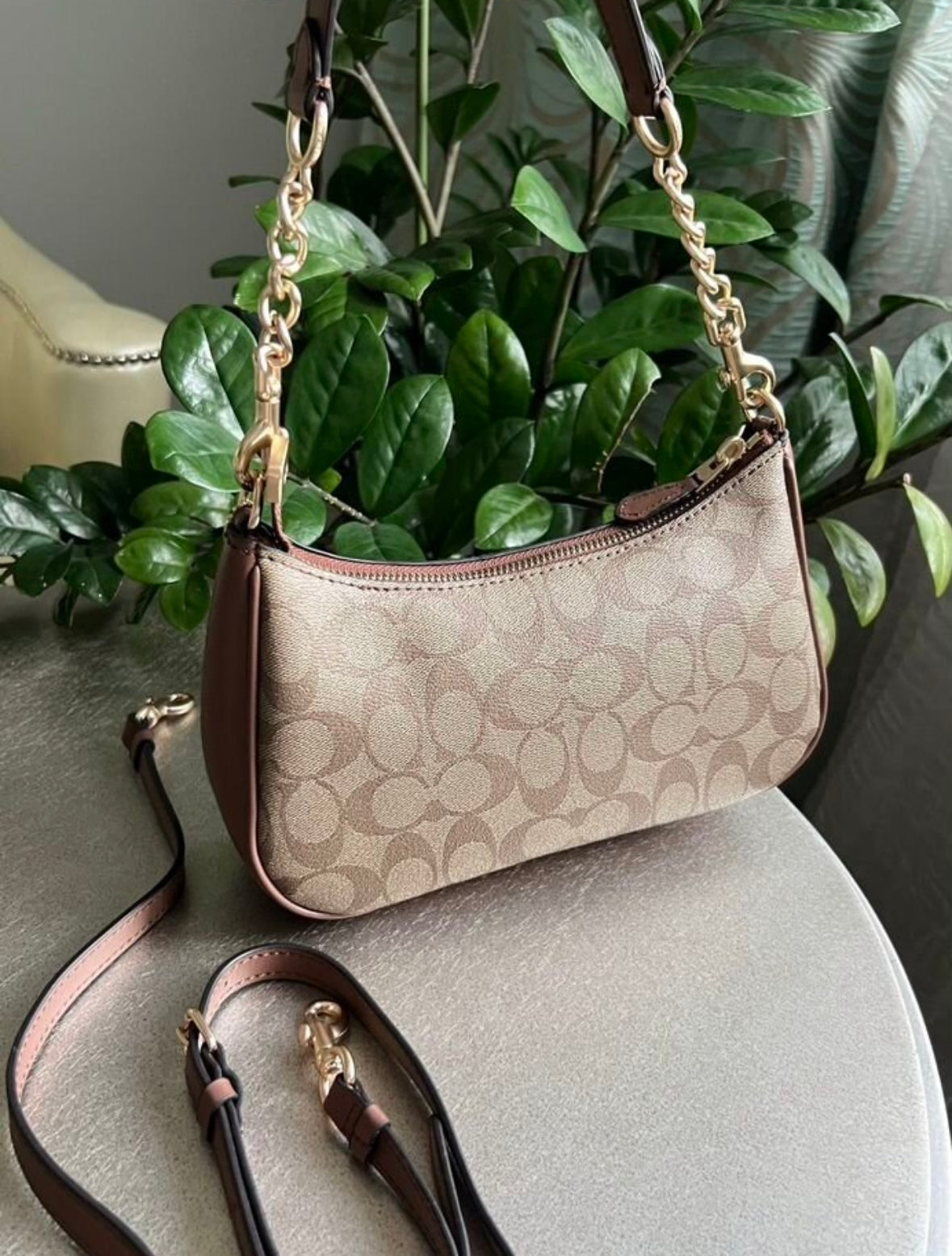 Teri — Classic Signature Shoulder Bag in Soft Beige