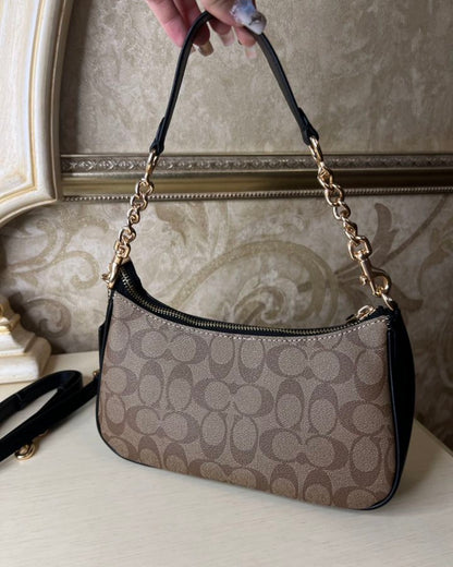 Heritage Mini Shoulder Bag in Classic Taupe with Sculpted Chain Handle