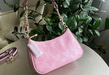 Teri Soft Rose Shoulder Bag — Elegant Pastel Design with Signature Charm