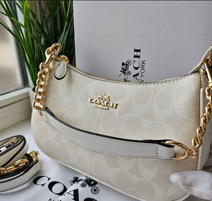 Teri Shoulder Bag — Signature Leather with Ivory Accents and Gold Hardware