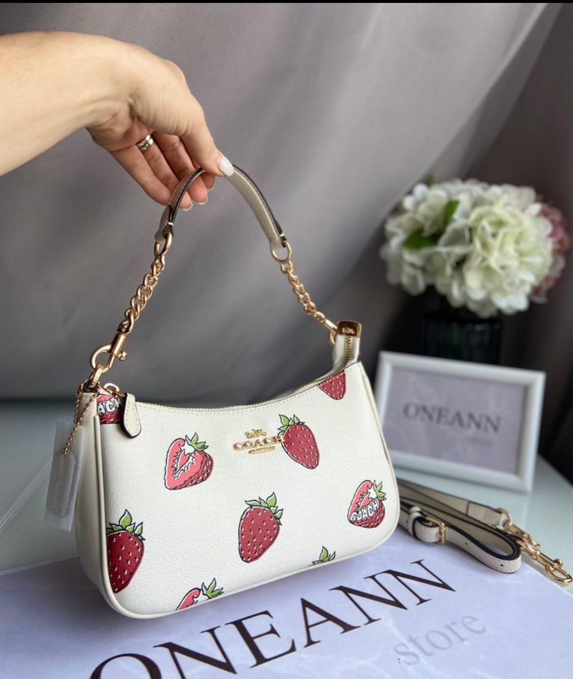 Teri Strawberry Dream Bag — Soft Cream Design with Gold Chain Details