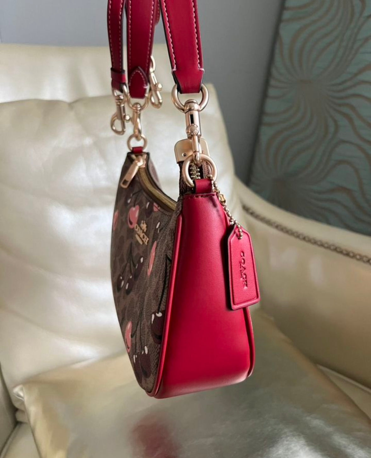 Teri Cherry Edition — Playful Mini Shoulder Bag with Signature Print Red Leather Accents