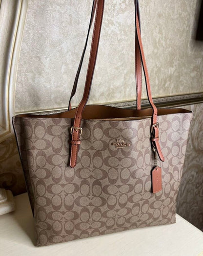Heritage Tall Structured Tote in Warm Taupe Pattern with Refined Leather Straps