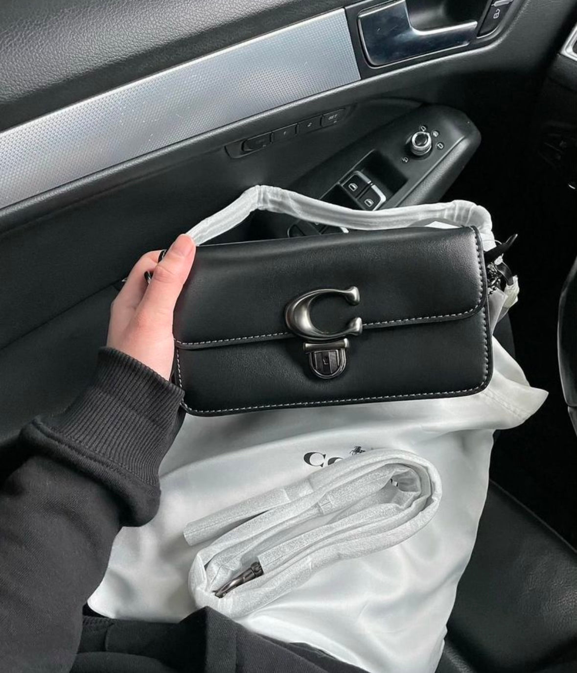 Heritage Compact Shoulder Bag in Midnight Black with Sculpted Gunmetal Emblem