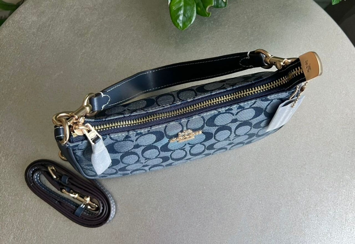 Teri — Soft Blue Signature Shoulder Bag with Gold Accents