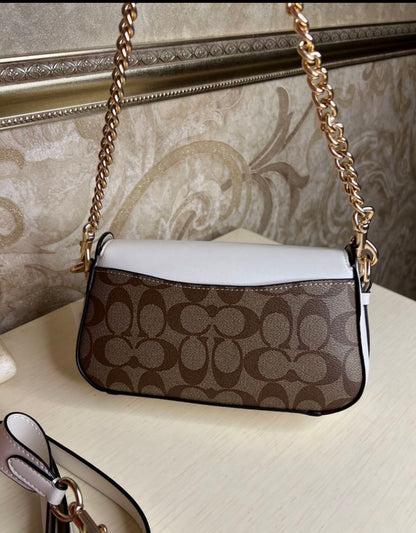 Heritage Mini Chain Shoulder Bag in Ivory  Chestnut with Sculpted Buckle Detail
